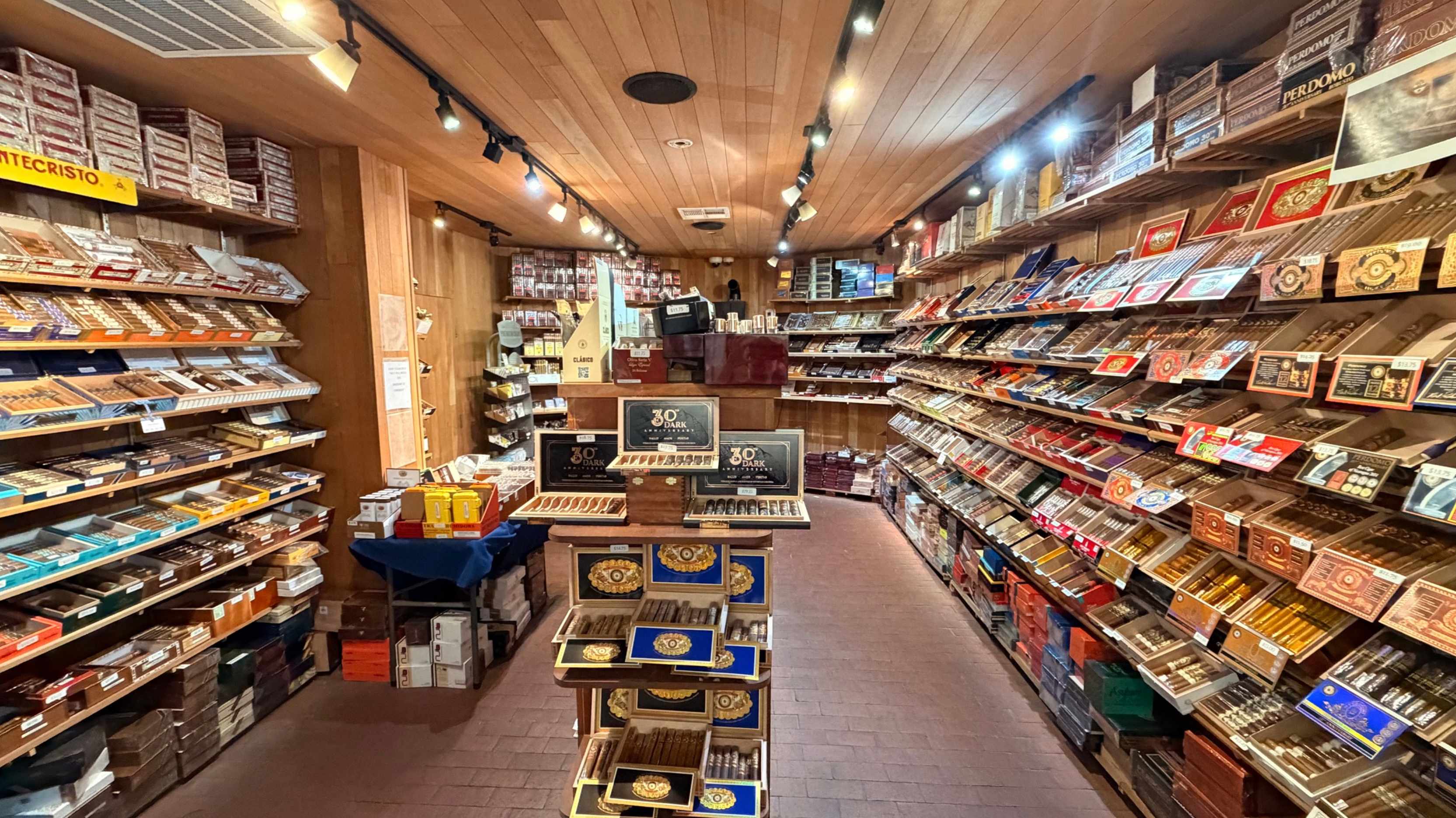 Interior of the Las Vegas Paiute Tribal Cigar Shoppe with wall-to-wall premium cigar boxes